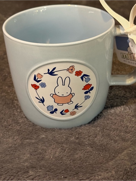 miffy Other - miffy Pale Blue Ceramic Mug with Floral Bunny Motif
